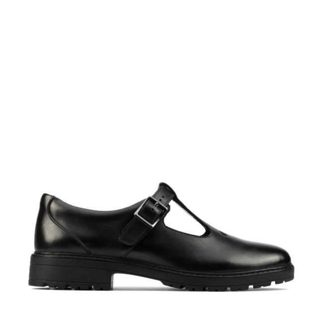 Zapatos Escolares Clarks Dempster Bar Youth Niña Negros | CLK326ZAB