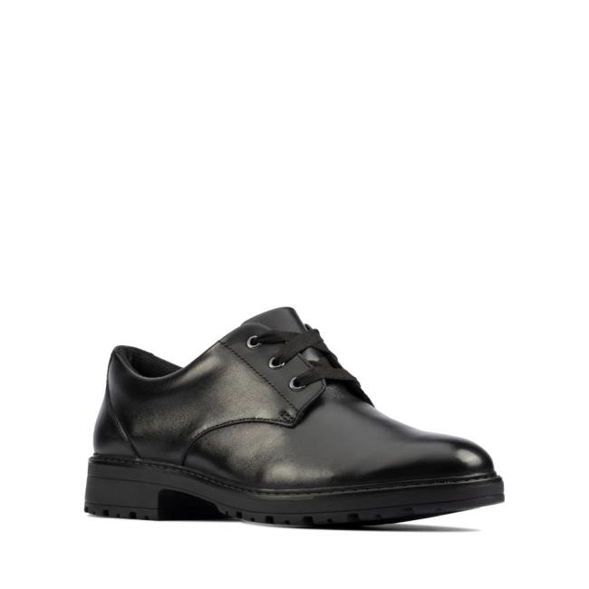 Zapatos Escolares Clarks Dempster Encaje Youth Niña Negros | CLK734MWH