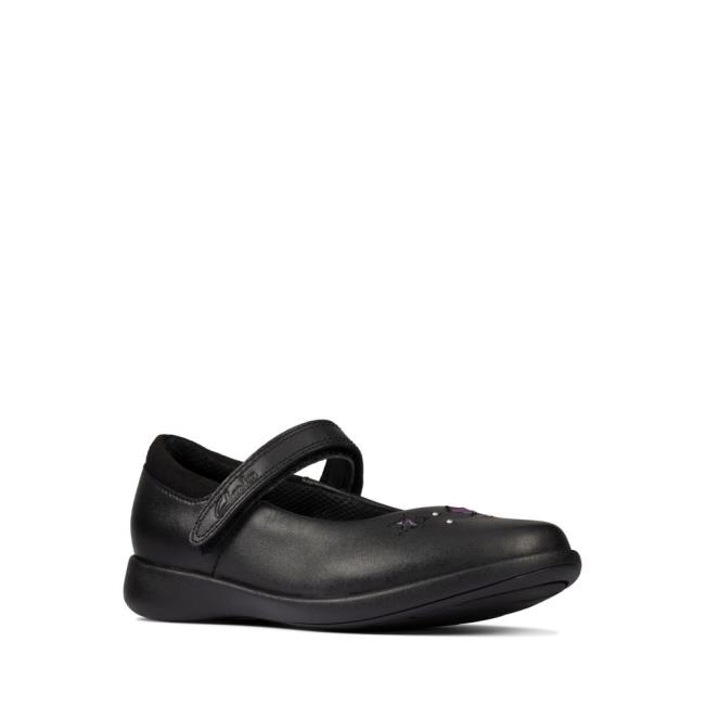 Zapatos Escolares Clarks Etch Bright Kid Niña Negros | CLK927IWQ