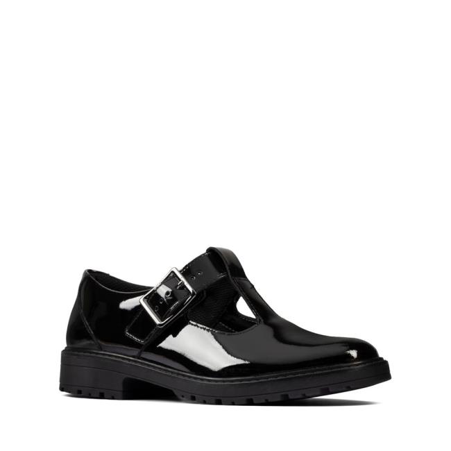 Zapatos Escolares Clarks Loxham Shine Youth Niña Negros | CLK386MJP