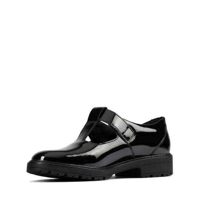 Zapatos Escolares Clarks Loxham Shine Youth Niña Negros | CLK386MJP