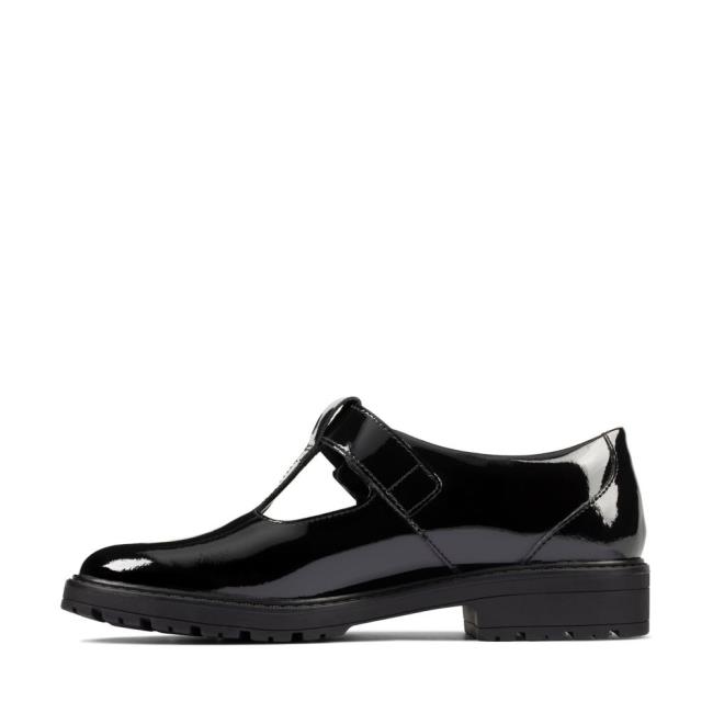 Zapatos Escolares Clarks Loxham Shine Youth Niña Negros | CLK386MJP