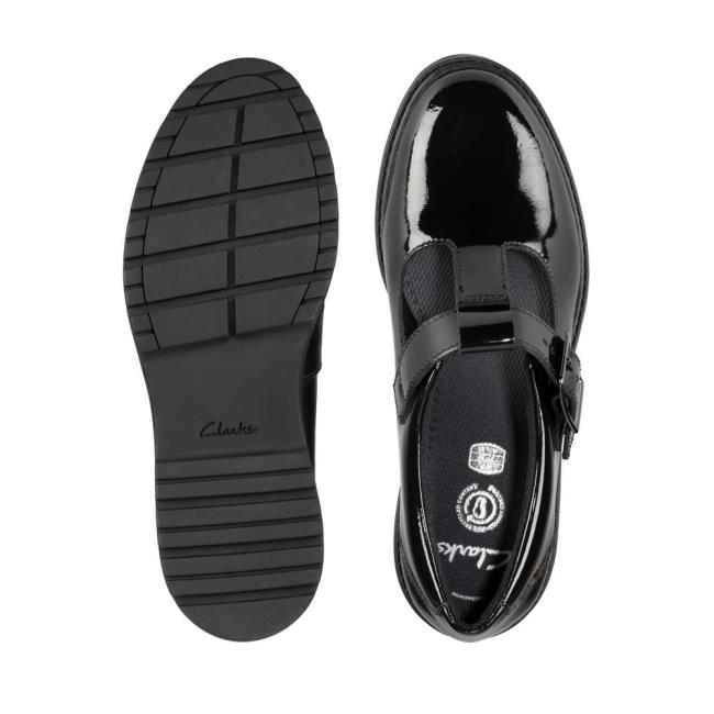 Zapatos Escolares Clarks Loxham Shine Youth Niña Negros | CLK386MJP