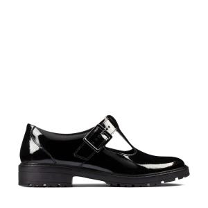 Zapatos Escolares Clarks Loxham Shine Youth Niña Negros | CLK386MJP